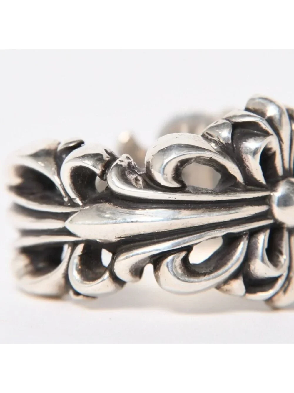Chrome Hearts Double Floral Cloth Sling Ring Cross 925 Sterling Silver